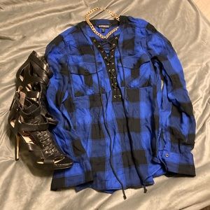 💙Blue & Black Plaid Express Blouse 🖤